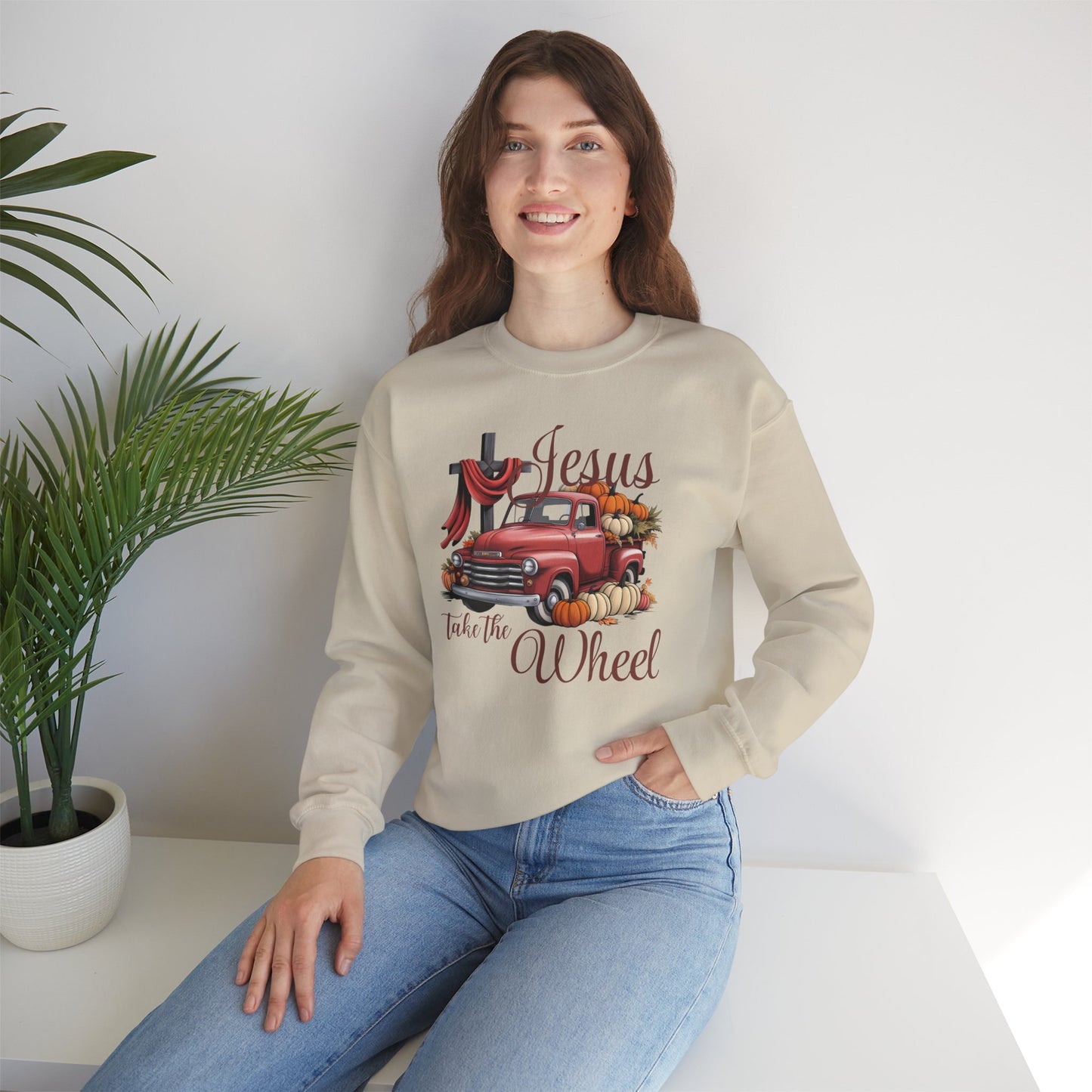 Vintage Jesus Take the Wheel Crewneck Sweatshirt, Fall Fashion, Christian Gifts, Thanksgiving Apparel, Cozy Sweater