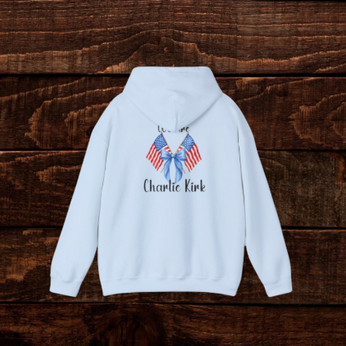 Charlie Kirk Patriotic Unisex Hooded Sweatshirt | Customizable, Comfortable, Perfect Gift for Holidays, Festivals, July 4th, Charitable Events