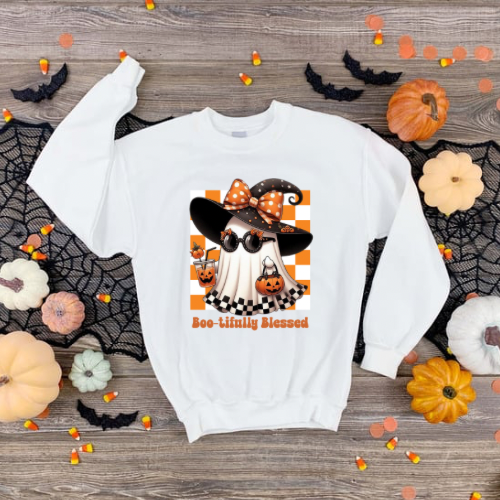 Halloween Kids Sweatshirt - Boo-tifully Blessed, Cute Ghost Design, Perfect for Fall, Trick or Treat, Cozy Gifts