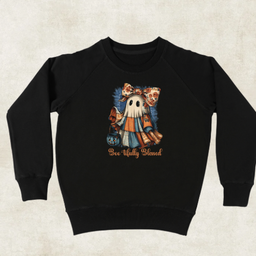 Cute Ghost Applique Youth Crewneck Sweatshirt, Halloween Sweatshirt, Fall Fashion, Kids Sweatshirt, Cozy Kids Apparel
