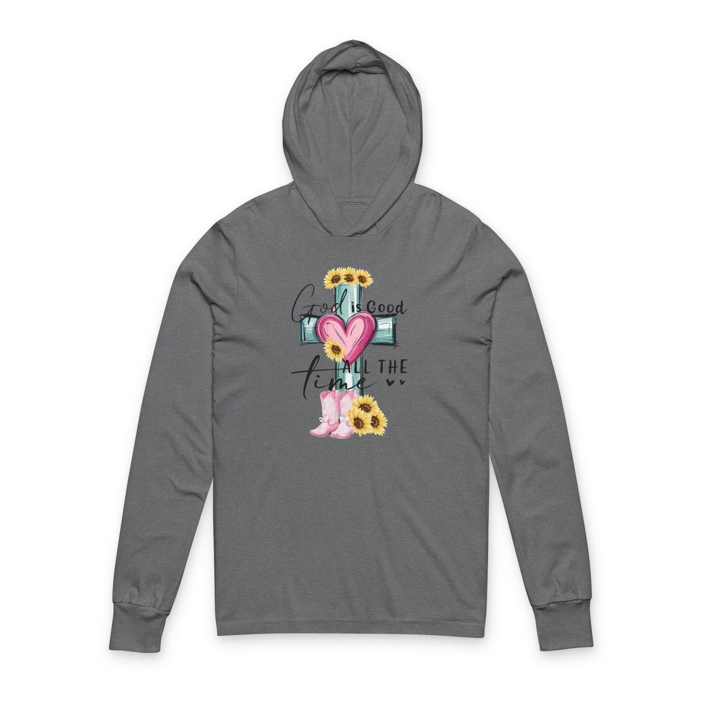 Cute Unisex Hooded Long Sleeve Tee - Celebrate Good Times, Gift for Friends, Casual Wear Sunflower Design