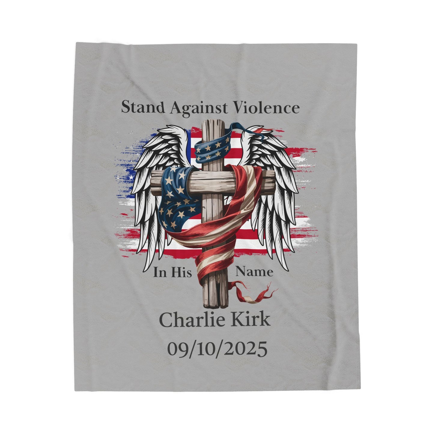 Charlie Kirk Patriotic Memorial Velveteen Plush Blanket, Cozy Throw for Remembrance, Gifts for Comfort, Home Decor, Prayer Blanket