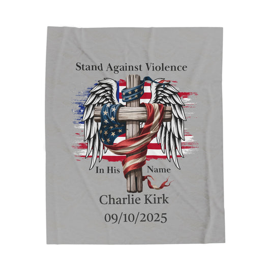 Charlie Kirk Patriotic Memorial Velveteen Plush Blanket, Cozy Throw for Remembrance, Gifts for Comfort, Home Decor, Prayer Blanket