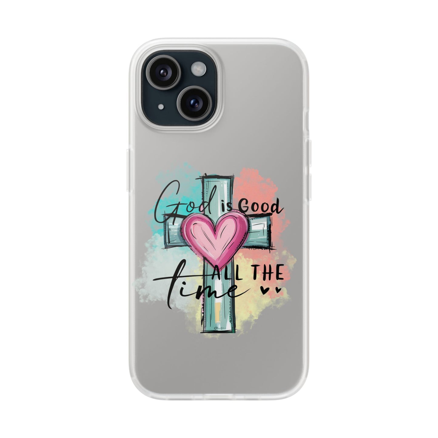 Faith-Inspired Phone Case, Christian Flexi Cases, God is Good Phone Cover, Heart Cross Design, Inspirational Cell Phone Protectors