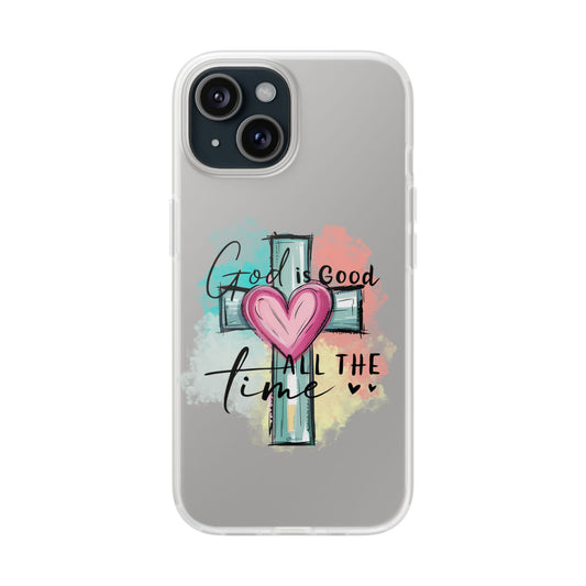 Faith-Inspired Phone Case, Christian Flexi Cases, God is Good Phone Cover, Heart Cross Design, Inspirational Cell Phone Protectors