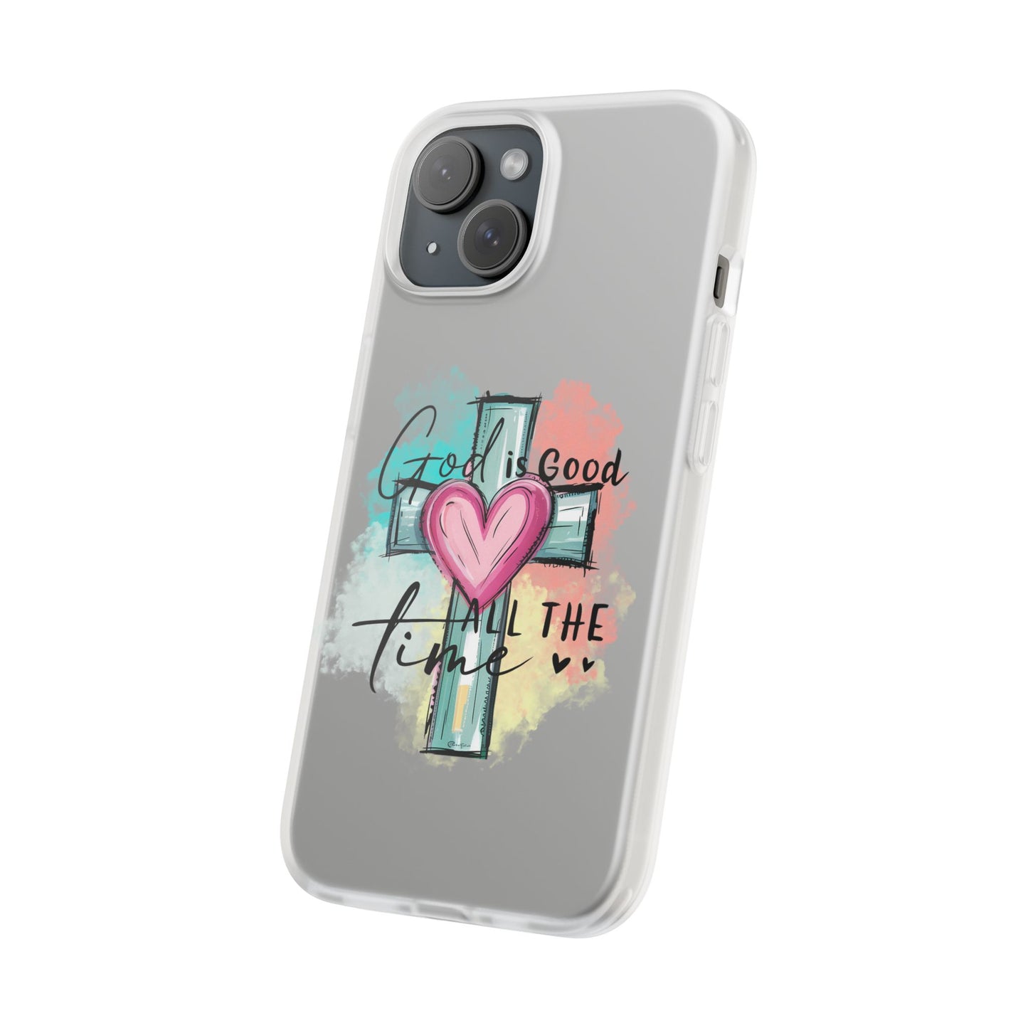 Faith-Inspired Phone Case, Christian Flexi Cases, God is Good Phone Cover, Heart Cross Design, Inspirational Cell Phone Protectors