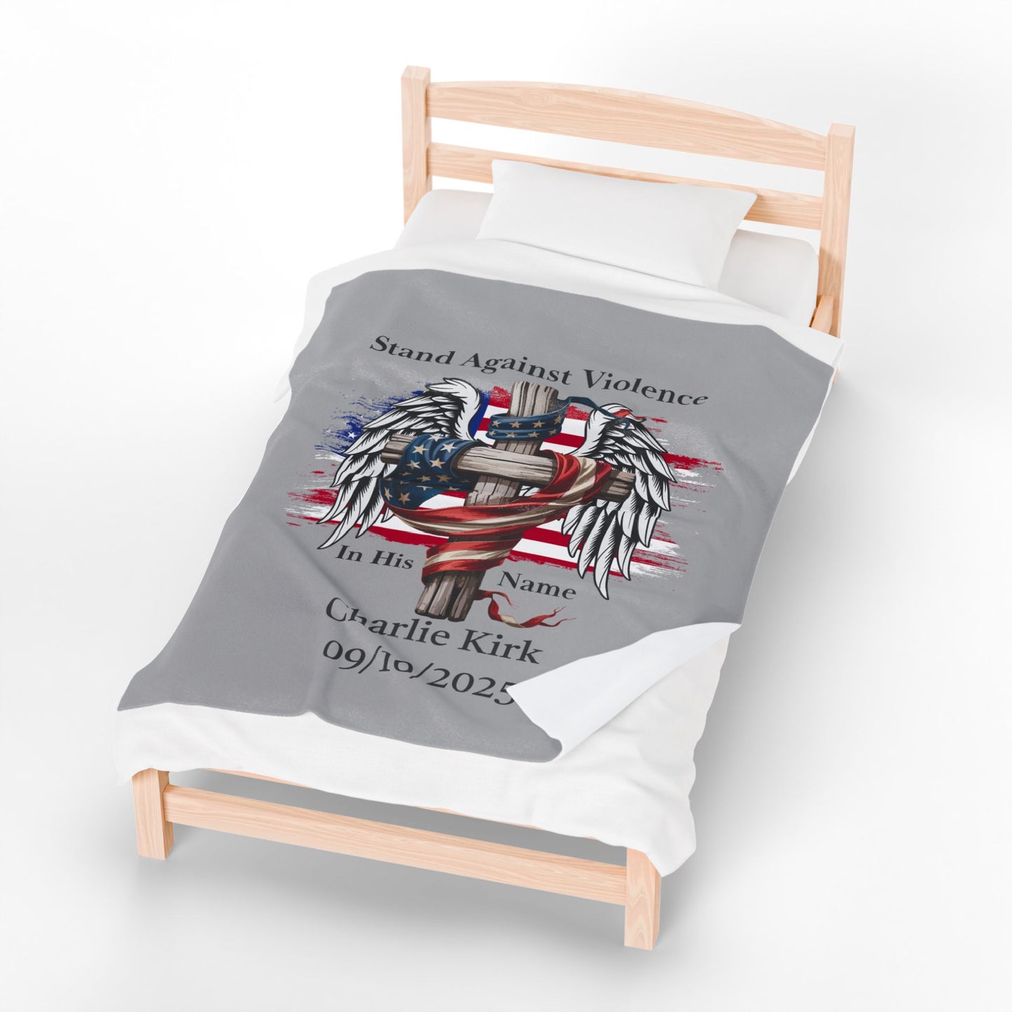 Charlie Kirk Patriotic Memorial Velveteen Plush Blanket, Cozy Throw for Remembrance, Gifts for Comfort, Home Decor, Prayer Blanket