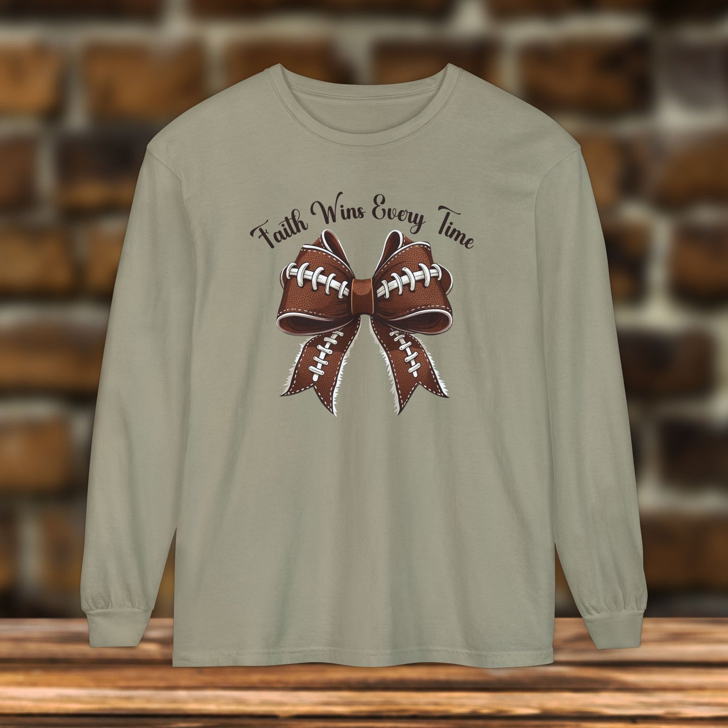 Faith Wins Every Time Long Sleeve T-Shirt | Unisex Football T-Shirt, Game Day Apparel, Sports Fan Gift, Faith-Inspired Shirt, Casual Wear