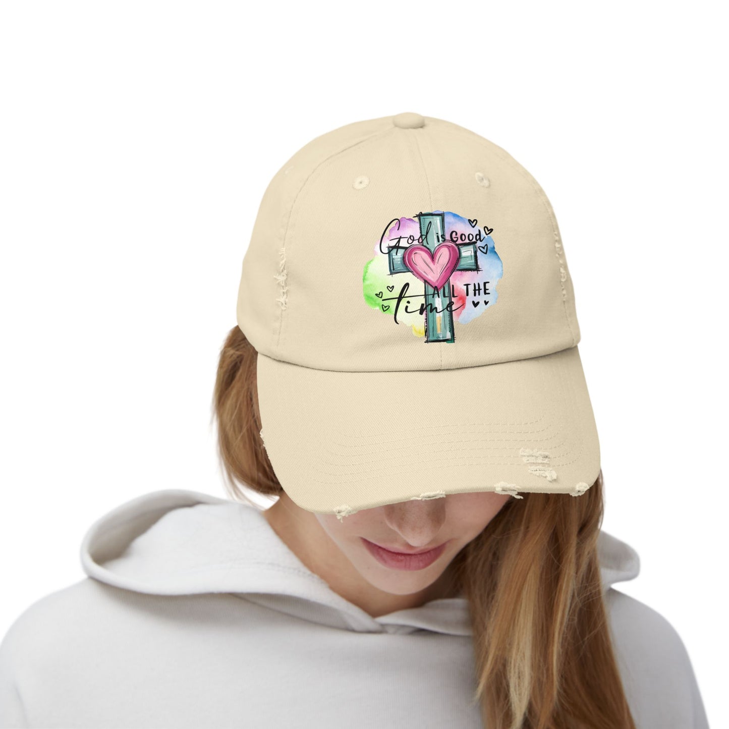 Unisex Distressed Cap with Inspirational Design, Faith Hat, Christian Cap, Everyday Accessory, Gift for All Occasions