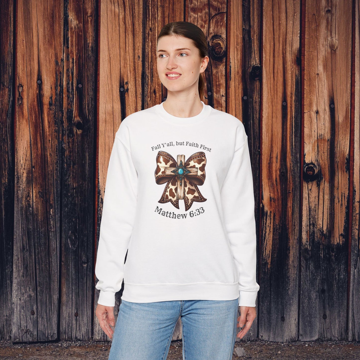 Faith-Inspired Crewneck Sweatshirt - Fall Y'all, Faith First, Cozy Women's Apparel, Christian Gift, Casual Style