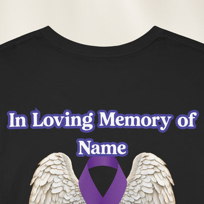 “No One’s Story Should End Too Soon” Personalized Memorial Ribbon & Wings Tee | In Memory Of Shirt | Gone Too Soon Awareness Gift