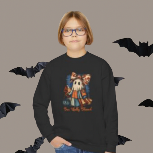 Cute Ghost Applique Youth Crewneck Sweatshirt, Halloween Sweatshirt, Fall Fashion, Kids Sweatshirt, Cozy Kids Apparel