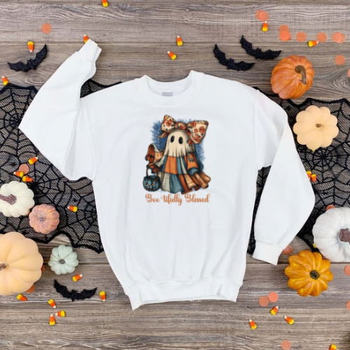 Cute Ghost Applique Youth Crewneck Sweatshirt, Halloween Sweatshirt, Fall Fashion, Kids Sweatshirt, Cozy Kids Apparel