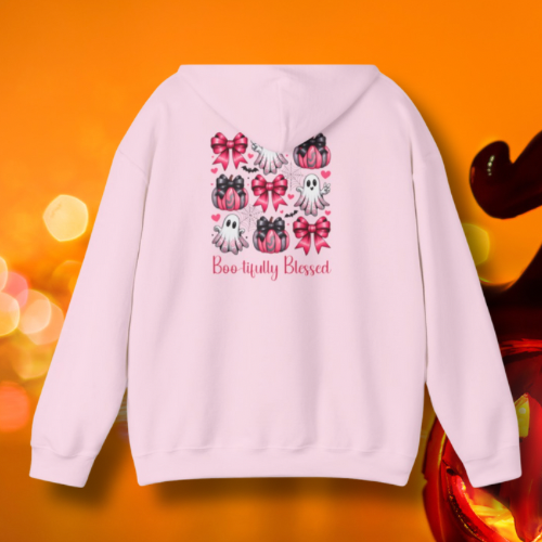 Boo-tifully Blessed Sweatshirt - Cozy Halloween Hoodie, Gift for Fall Celebrations, Ghosts and Bows Design, Unisex Hooded Top, Holiday [...]