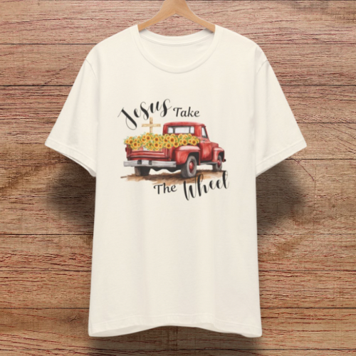 Jesus Take The Wheel Tee, Inspirational T-shirt, Casual Top,Christian Clothing