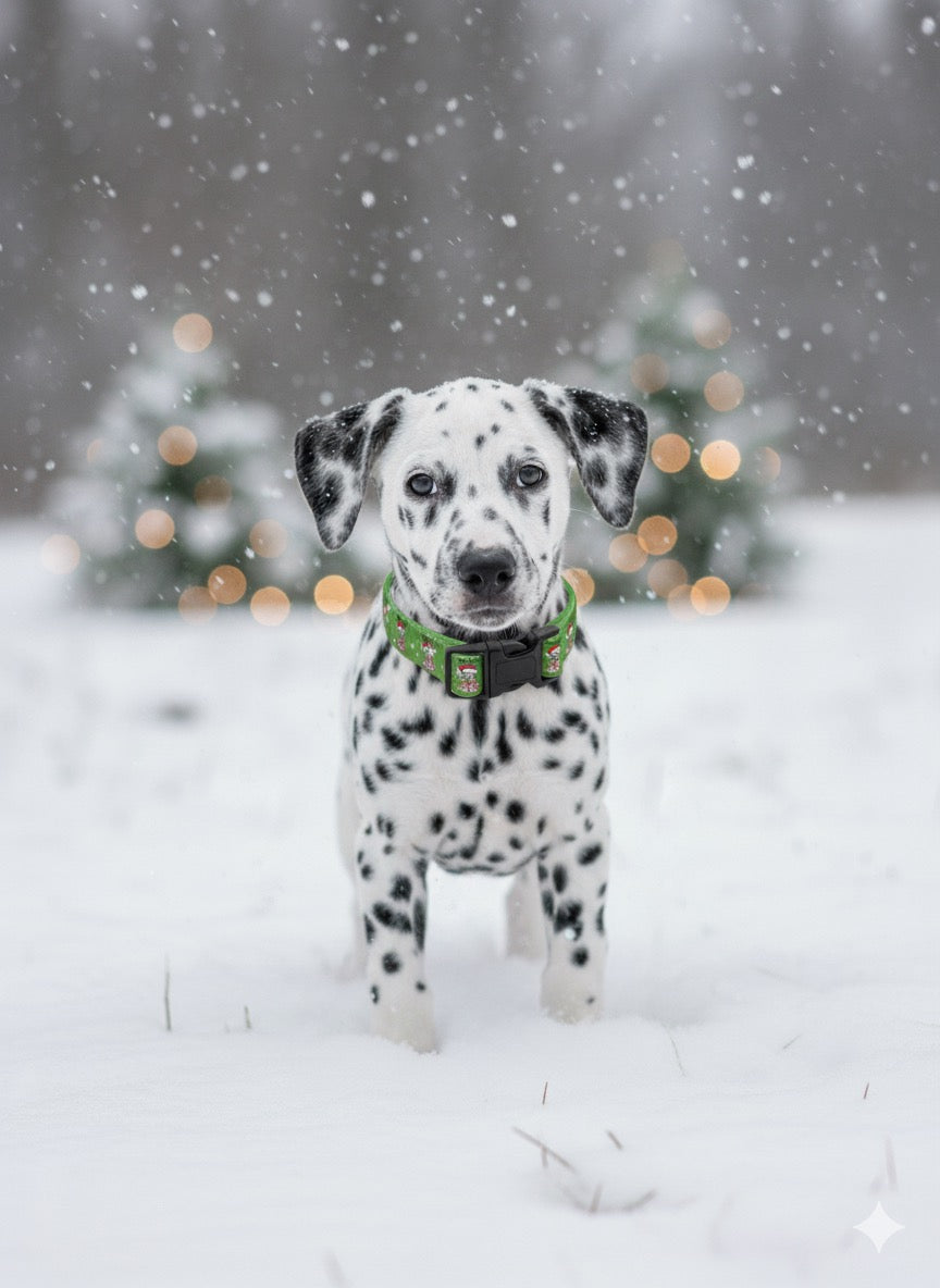 Personalized "Sparky 1st Christmas" Dog Collar - Festive Green Holiday Pet Collar