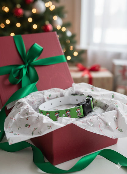 Personalized "Sparky 1st Christmas" Dog Collar - Festive Green Holiday Pet Collar