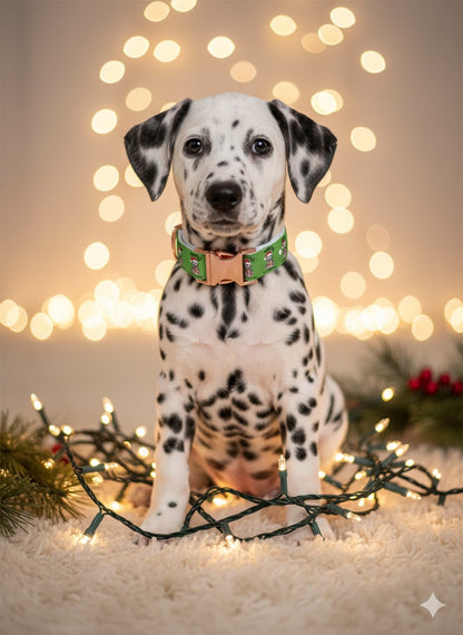 Personalized "Sparky 1st Christmas" Dog Collar - Festive Green Holiday Pet Collar