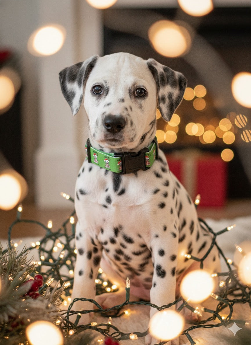 Personalized "Sparky 1st Christmas" Dog Collar - Festive Green Holiday Pet Collar