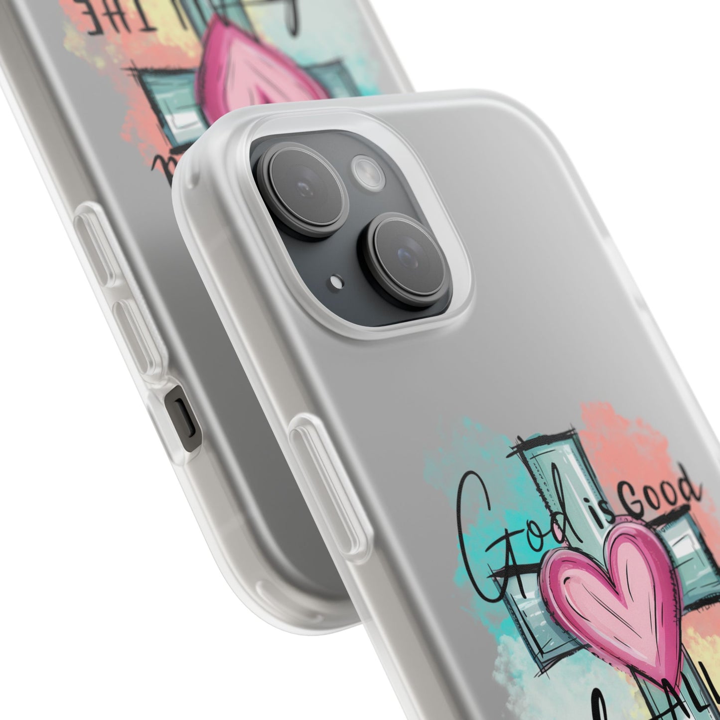 Faith-Inspired Phone Case, Christian Flexi Cases, God is Good Phone Cover, Heart Cross Design, Inspirational Cell Phone Protectors