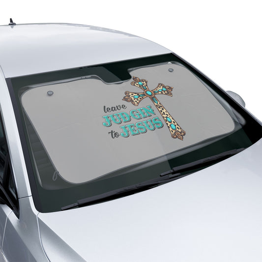 Stylish Car Sun Shades - Leave Judgin' to Jesus, UV Protection, Christian Car Accessories