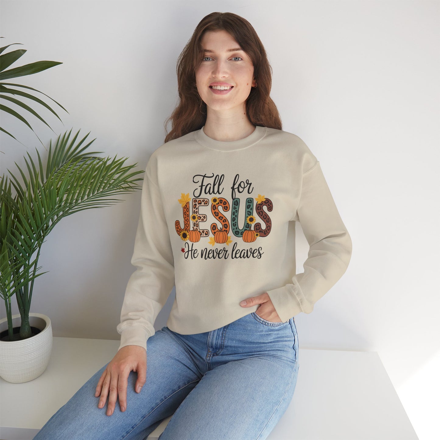 Cozy Christian Sweatshirt, Fall for  Jesus, Unisex Crewneck, Religious Apparel, Faith-Based Gift, Inspirational Clothing