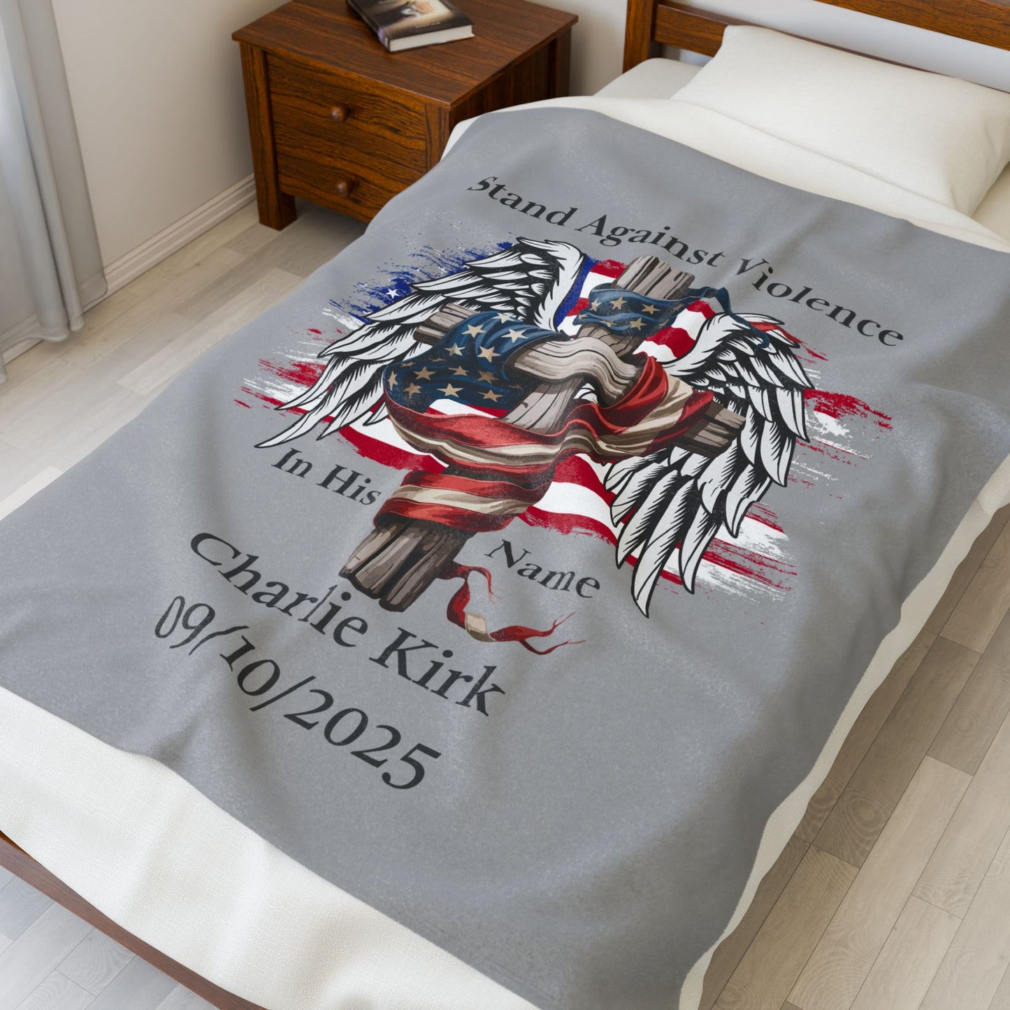 Charlie Kirk Patriotic Memorial Velveteen Plush Blanket, Cozy Throw for Remembrance, Gifts for Comfort, Home Decor, Prayer Blanket