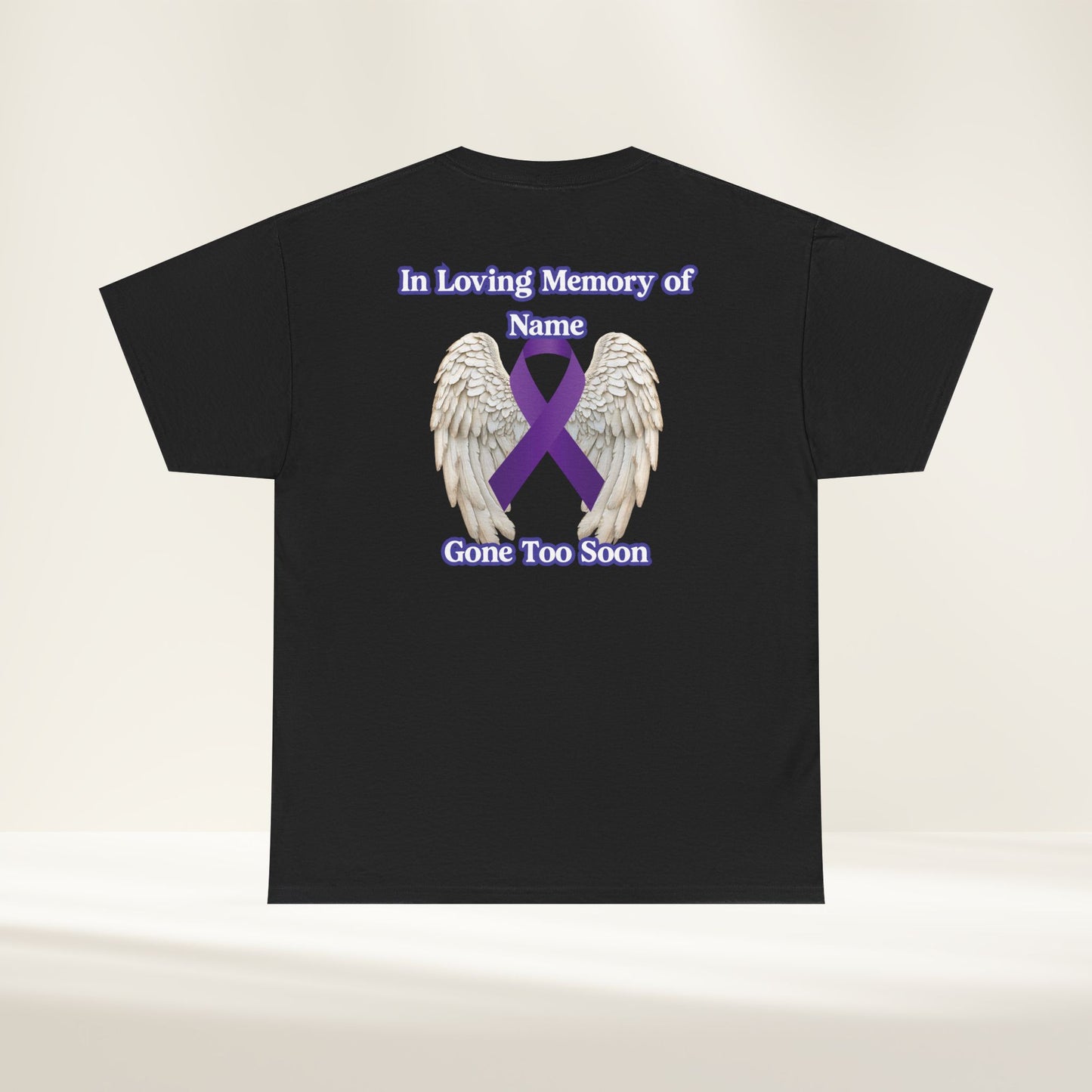 “No One’s Story Should End Too Soon” Personalized Memorial Ribbon & Wings Tee | In Memory Of Shirt | Gone Too Soon Awareness Gift