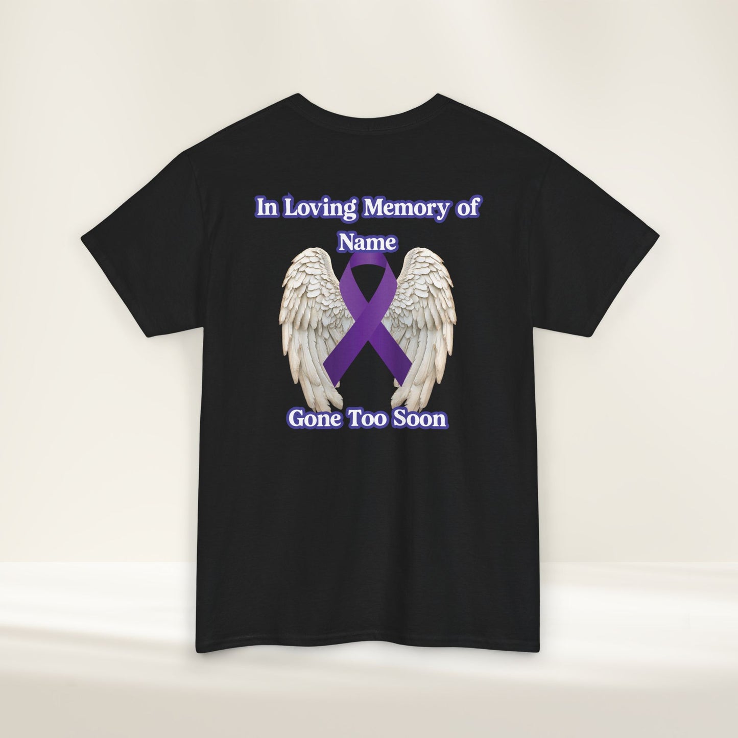 “No One’s Story Should End Too Soon” Personalized Memorial Ribbon & Wings Tee | In Memory Of Shirt | Gone Too Soon Awareness Gift