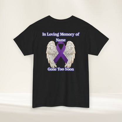 “No One’s Story Should End Too Soon” Personalized Memorial Ribbon & Wings Tee | In Memory Of Shirt | Gone Too Soon Awareness Gift