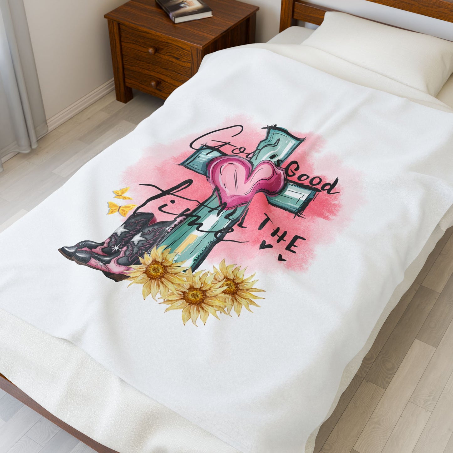 Christian Inspirational Velveteen Plush Blanket, Cozy Throw for Home Decor, Gifts for Faith Lovers, Rustic Decor, Church Events